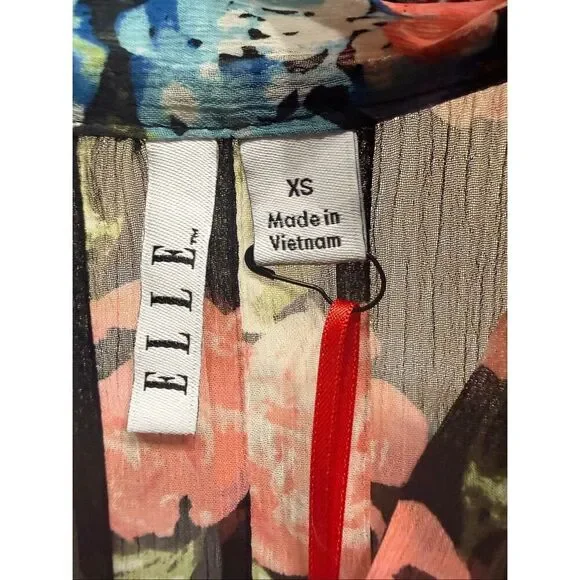 ELLE Sheer Floral Print Blouse Sz XS NWT - Picture 3 of 8